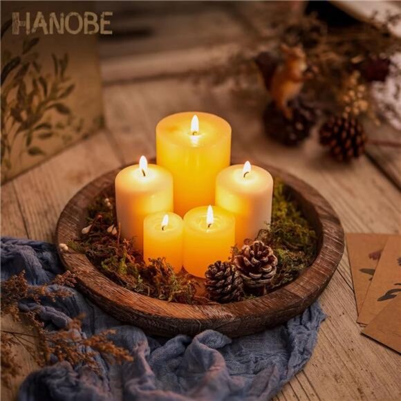 Rustic Wooden Serving Tray:Round Wood Butler Decorative Tray Vintage Centerpiece - Picture 3 of 6